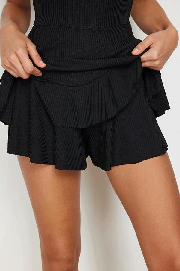 WOVCOR Strappy Ruffled Shorts Mini Knitted Playsuıt