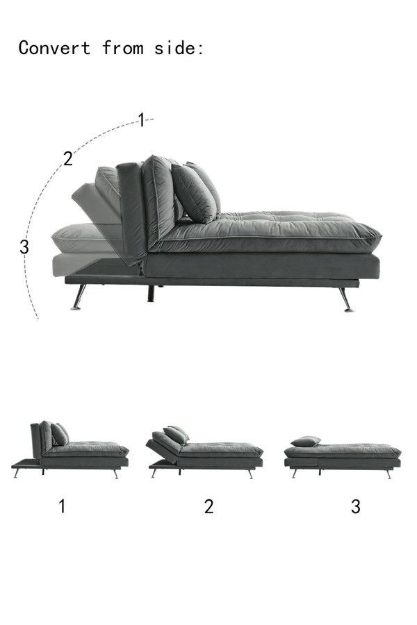 Living and Home Grey Button Tufted Flannel Upholstered Sofa Bed, Two Conversion Methods