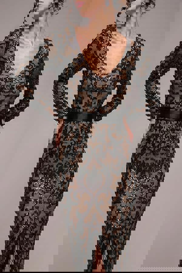 Tassel & Sequin Midaxi With Front Split - Black DR4006