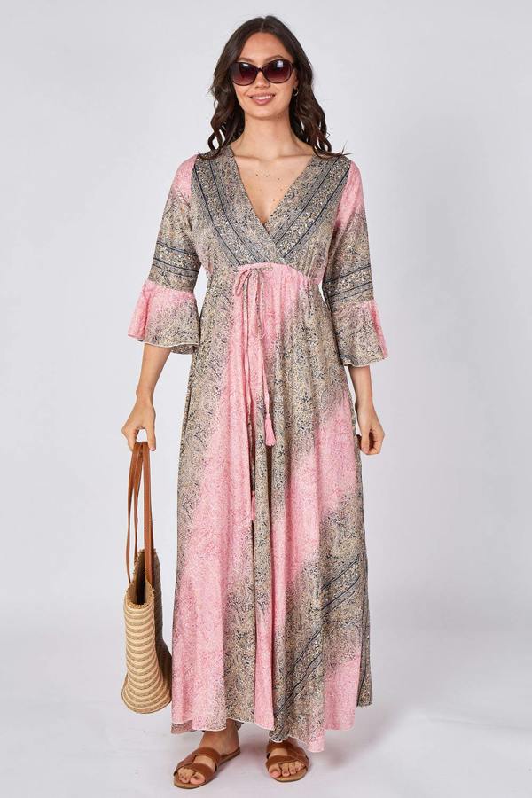 Boho Paisley Maxi Dress – Adjustable Tie Waist