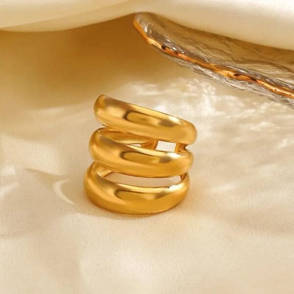 The Colourful Aura Chunky Triple Dome Adjustable Stacked Wide Band (Gold/Silver) Ring - Gold - Gold