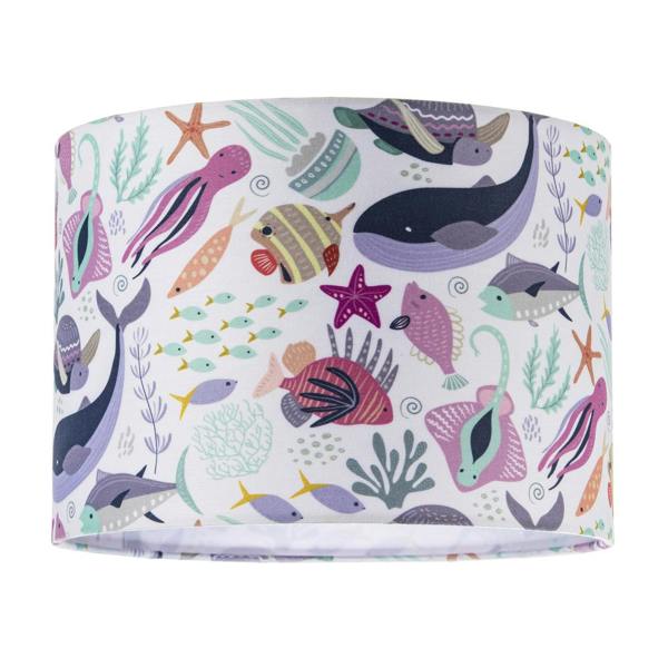 Underwater Designed Fabric Lampshade with Whales Turtles Tropical Fish Image 1