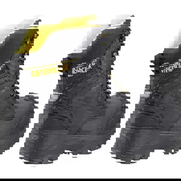 Caterpillar Striver XL 6" Mens Waterproof S7 Lace Up Safety Ankle Boots, black and yellow work boots with rugged sole and protective features.