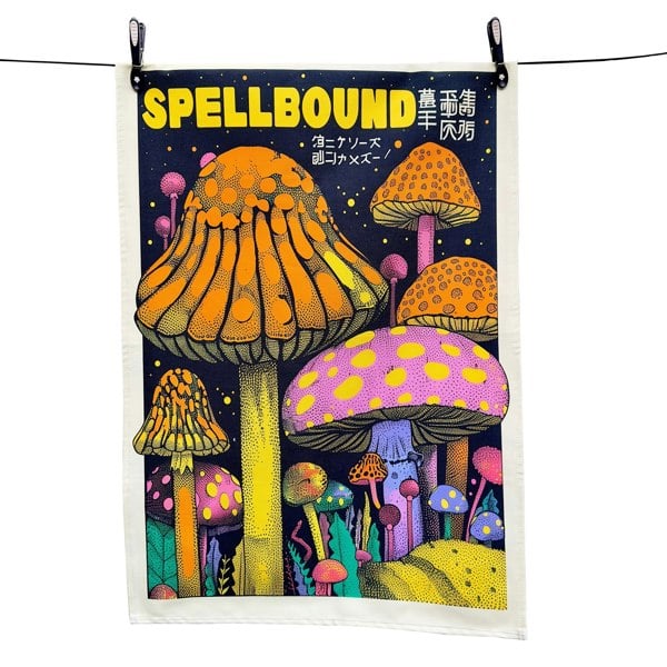 Love Frankie trippy Mushroom spellbound tea towel cut out