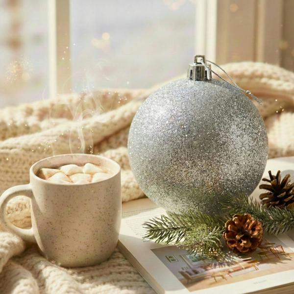 2cm Silver Glitter Christmas Bauble for Tree, Home and Seasonal Decorative Displays image 9