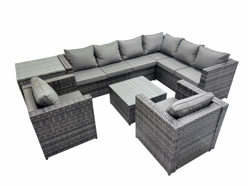 Fimous Outdoor PE Rattan Garden Furniture Sofa Set with Square Coffee Table 2 Chair Side Table Dark Grey