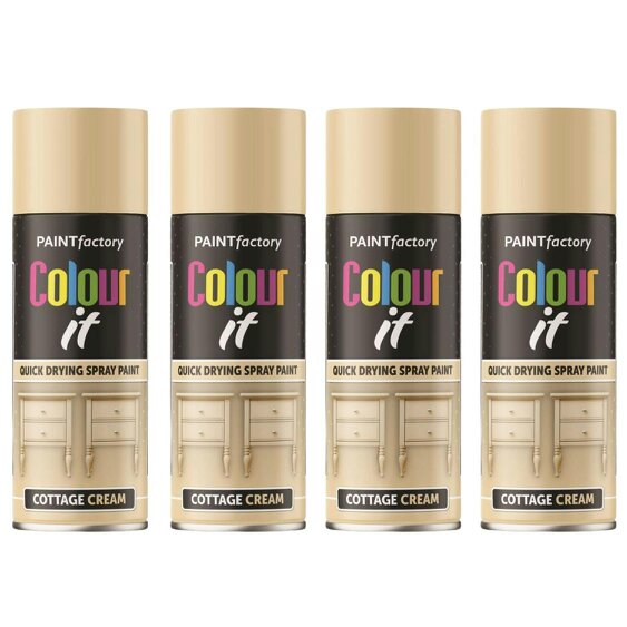 Paint Factory 4X  Cottage Cream Gloss Spray Paint 400ml