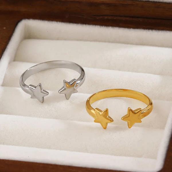 Elk & Bloom Double Star Dainty 14K Gold Ring