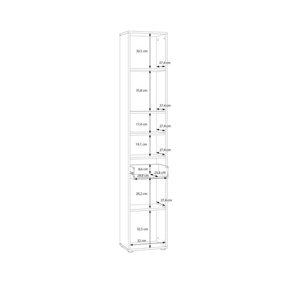 Furniture To Go Lokko Tall Narrow Bathroom Cabinet with 2 Doors & 1 Drawer with Silver Handles in White