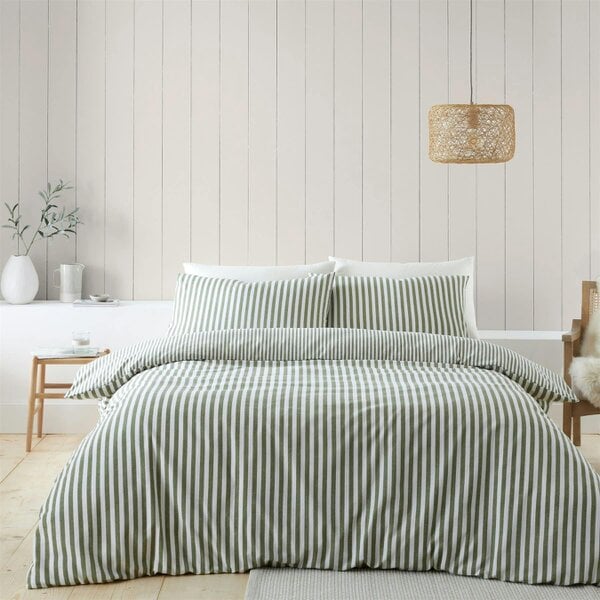 HomeSpace Direct Brushed Stripe Green Duvet Cover Set