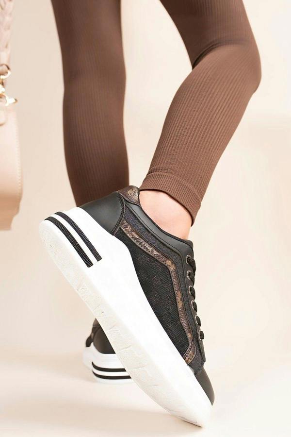 Zerina Lace Up Chunky Trainers With Print Detail - Black
