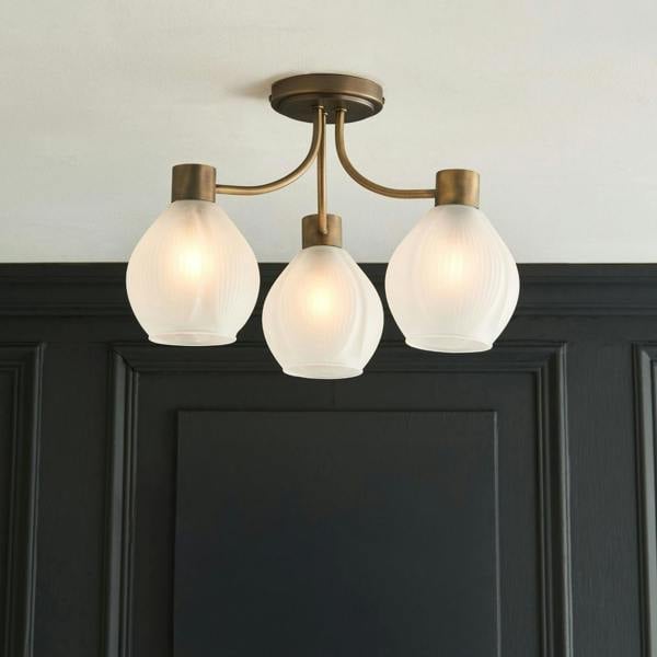 Pagazzi Lighting Hamilton 3 Light Antique Brass Semi Flush Ceiling Light