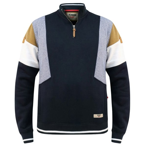 Duke Mens D555 Kenington Cut & Sew Quarter Zip Sweatshirt - Navy/White/Mustard