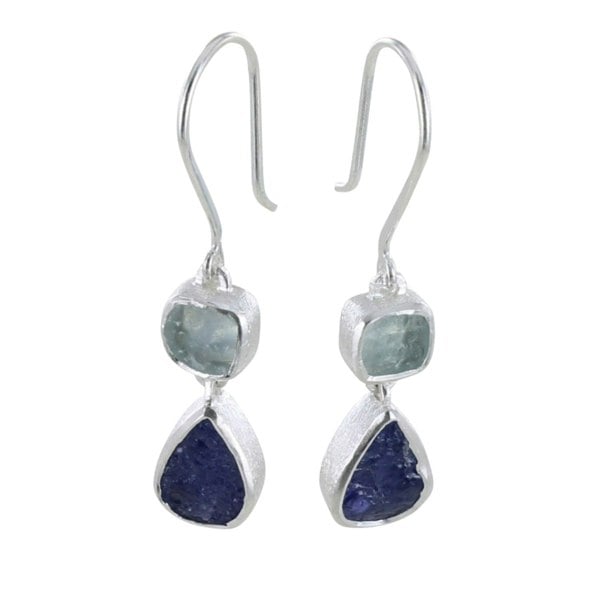 Duo Rough Stone Drop Earrings in Sterling Silver - Reeves & Reeves