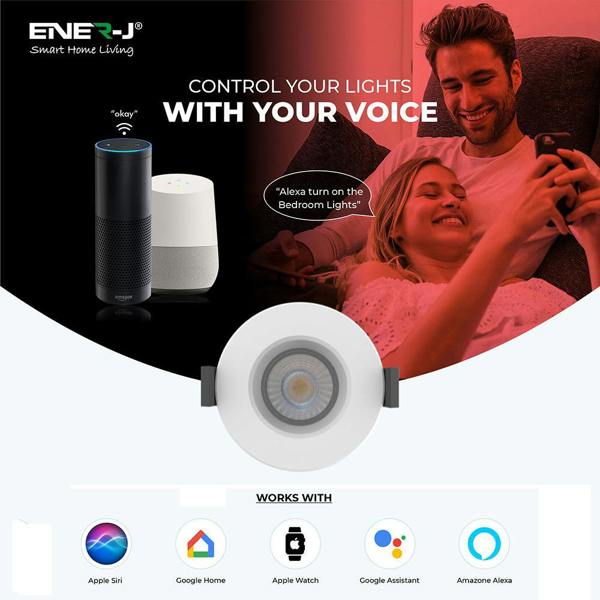 ENER-J 8W WiFi Fire Rated LED Downlight, IP65 Bathroom Ceiling Light, RGB CCT Adjustable, Dimmable, Voice & App Control