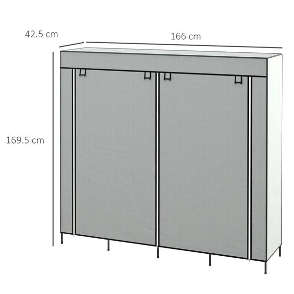 Dark grey fabric wardrobe with zip door panels and raised frame legs