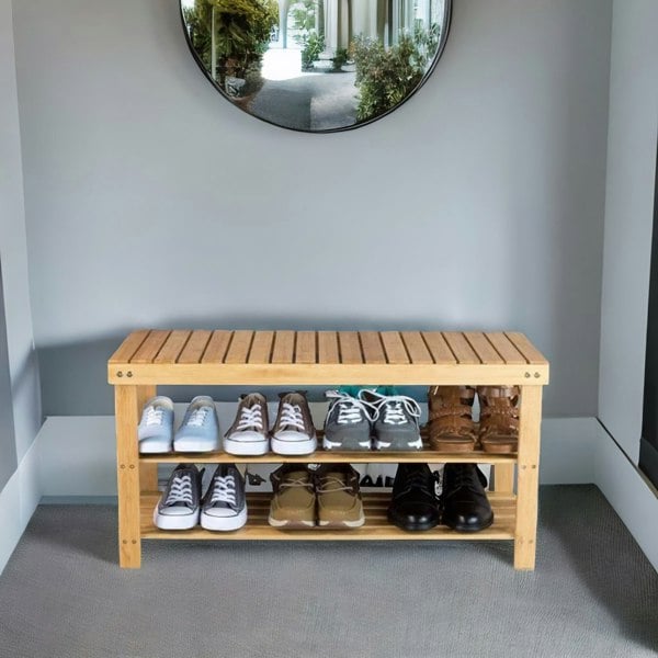 Rafaelo Mobilia Bamboo 2 Tier Shoe Storage Bench