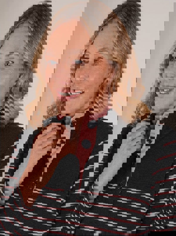 PennyPlain Striped Funnel Neck Top - Charcoal