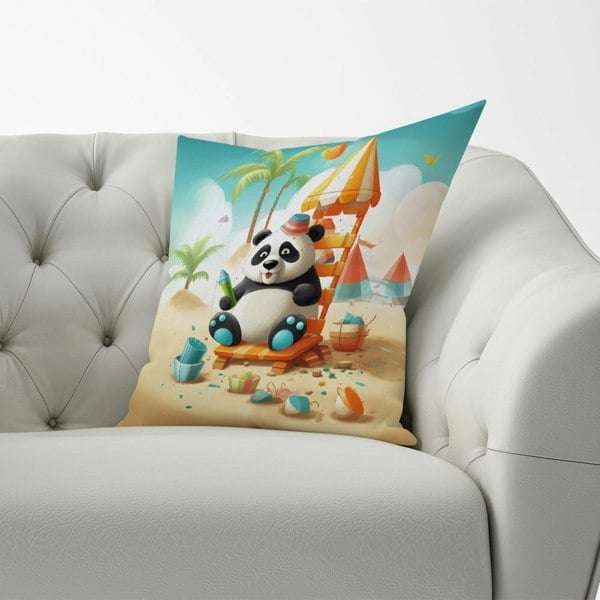 Warren Reed Panda On A Beach Holiday Cushions