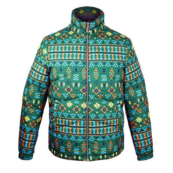 David WeJ Ethnic Print Padded Bomber Jacket - Green Multi
