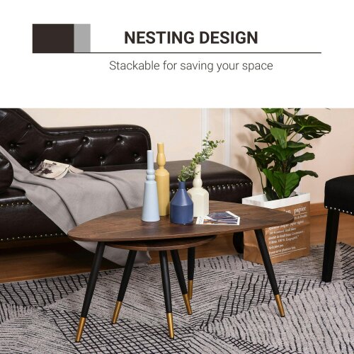 Wyld Haus Nera Wood Walnut Finish Set Of 2 Scandinavian Style Coffee Tables