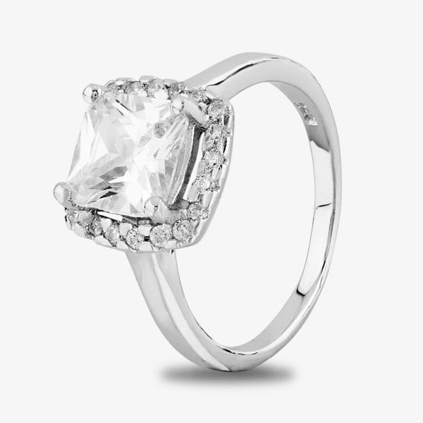 Starbright Silver Square-cut Cubic Zirconia Halo Ring R7048 3A