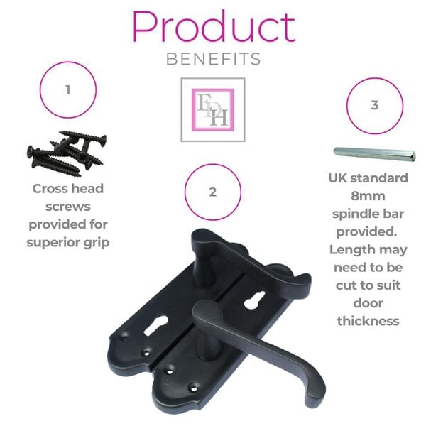EDH Door Hardware Askworth Door Handle Set – Matt Black Internal Lock Door Handles 170mm x 48mm