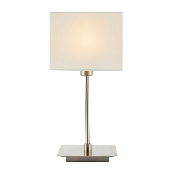 Contemporary Satin Nickel Bedside Table Lamp with White Cotton Fabric Shade Image 3