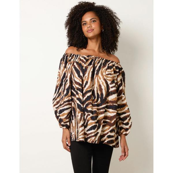 Blue Vanilla Tiger Print Volume Sleeve Blouse