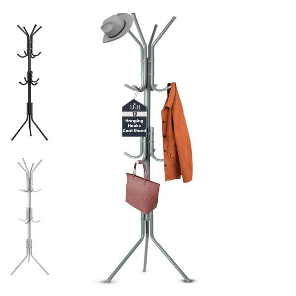 LKH HOME COLLECTION LKH Coat Rack Stand 170cm Steel Hat Stand Coat Stands with 12 Hooks–Clothes Hanger-Jackets,Hats,Scarves,Bags&Non-Slip Feet