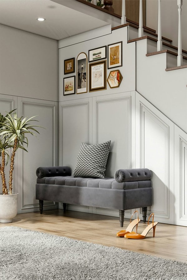 Living and Home Tufted Flip Top Storage Bench with Side Arms Grey