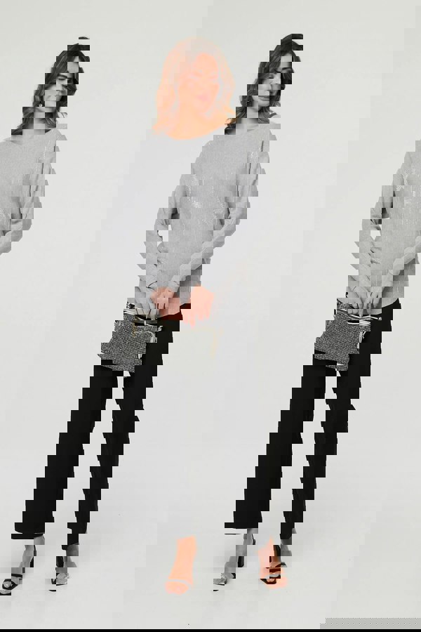 Grey | Sparkly Star Front Batwing Sleeve Jumper
