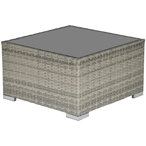 Wyld Haus Vimito Rattan Light Grey Square Outdoor Side Table With Glass Top