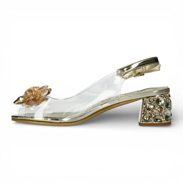 Laura Vita Mily 22 - Women’s Clear Golden Slip-On Heel Sandals