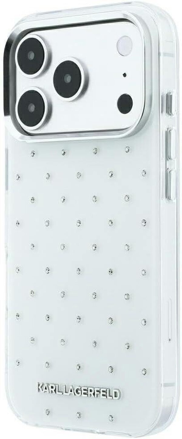 Karl Lagerfeld IML Rhinestones Allover and Electroplated Logo Case for iPhone 17/18 Pro 6.3" White - KLHCP18L6HCRDKLH