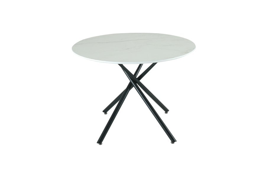 Indoor Living Seattle Circle Stone White Concrete Dining Table with starburst black legs