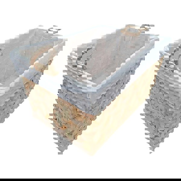 Rope Handle Wooden Weave Lined Storage Basket