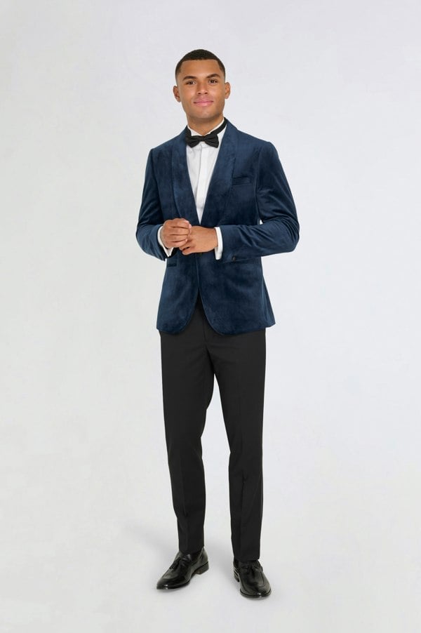 Harry Brown London Leo Velvet Tuxedo Dinner Jacket with Shawl Lapel Detail - Navy