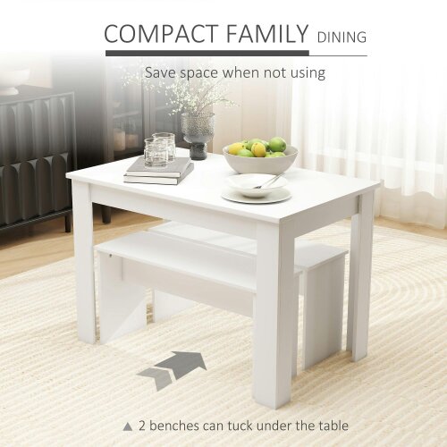 Wyld Haus Sono Wooden White Dining Table With 2 Benches For Compact Spaces