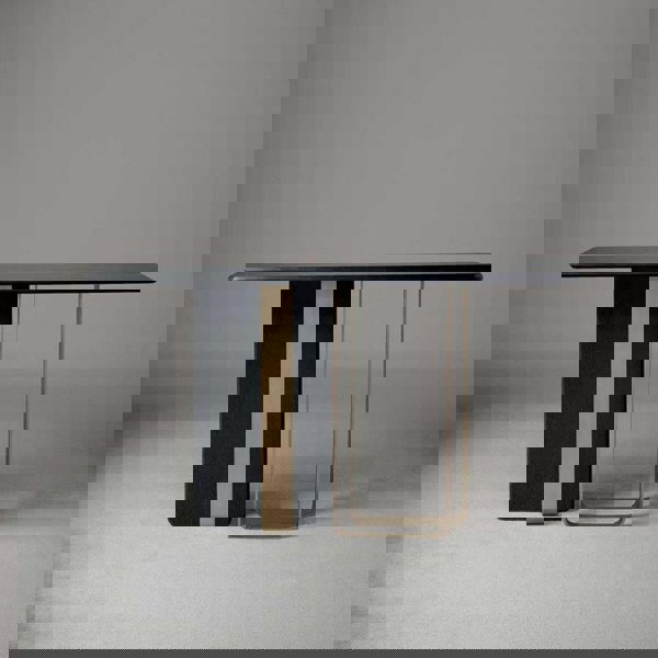 Barbican Console Table, Gold And Rosewood in a lifestyle setting with dark console table