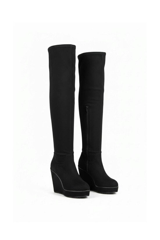 XY LONDON Stretch Over The Knee Wedge Heel Boots