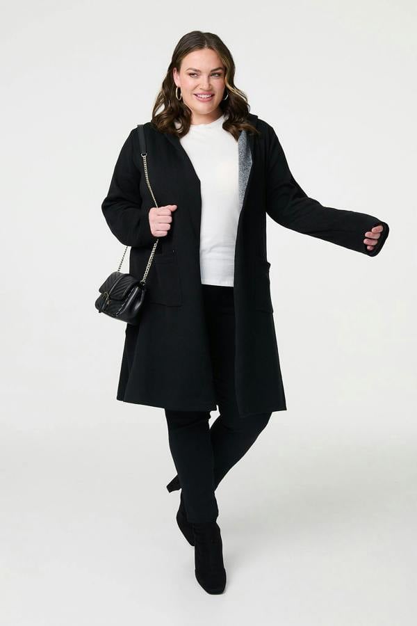 Black | Curve Relaxed Hooded Longline Cardigan