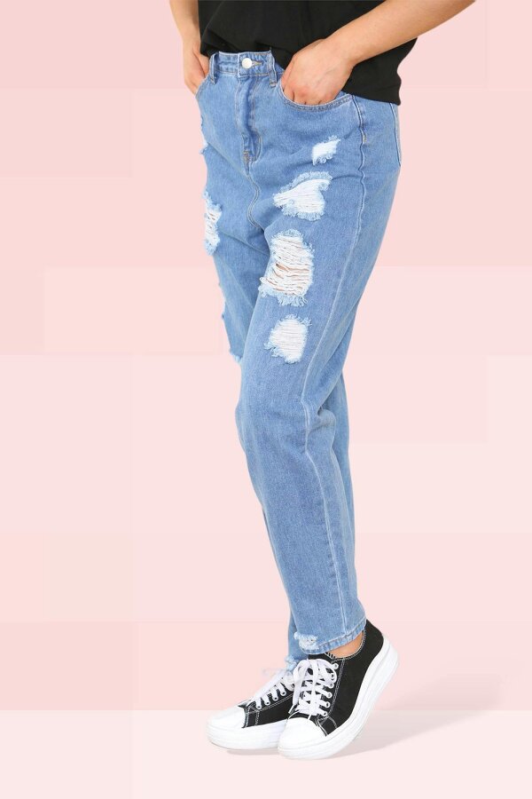 Elaina Fashion Women's High Waisted Loose Ripped Frayed Straight Jeans