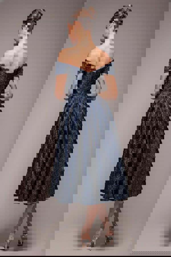 Crushed Satin Sleeveless A Line Midi Dress - Navy Blue DR4551