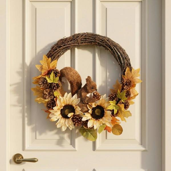 Garden Greatness Autumnal Style Squirrel Door Wreath