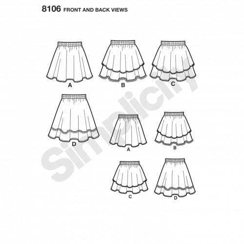Simplicity Sewing Pattern 8106, Skirts for Kids, Teenagers, BB (8 1/2 - 16 1/2) - Beginner, Easy