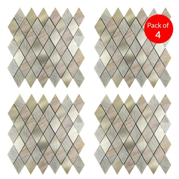 ENER-J Rose Gold Slate Diamond Pattern Peel & Stick Aluminum Tile, Size:295 x 295 x 4.5 mm (Pack of 4)