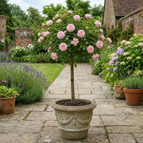 7.5L Standard Rose Tree Light Pink 100-110cm - Elegant Flowering Garden Rose Plant