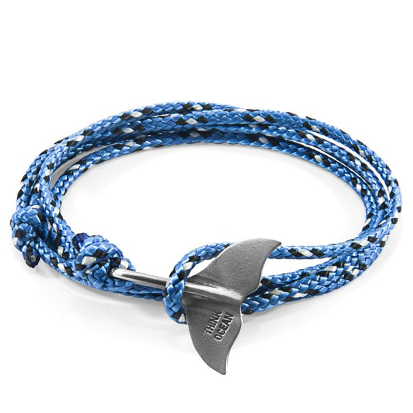 Anchor & Crew Blue Think Ocean Big Whale Silver and Rope Bracelet