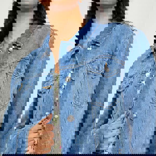 Brave Soul Mid Blue Oversized Denim Jacket - Mid Blue Image 4